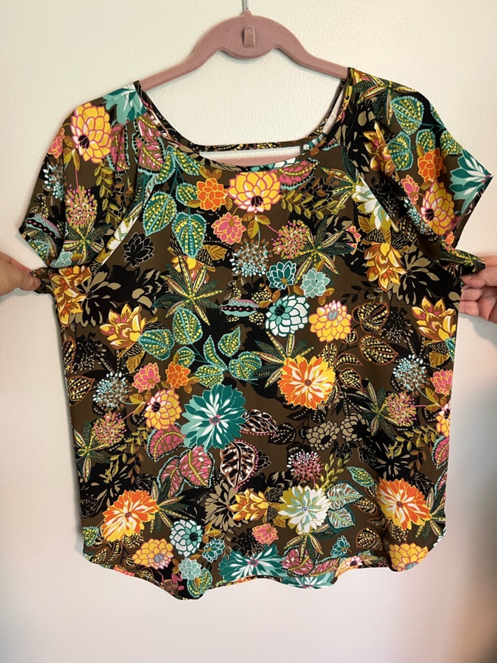 LOFT Olive Floral Short-Sleeve Tee with Multicolor Blooms